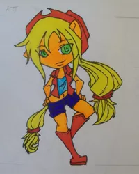 Size: 799x1000 | Tagged: applejack, artist:jadexenapus, chibi, derpibooru import, humanized, safe, solo