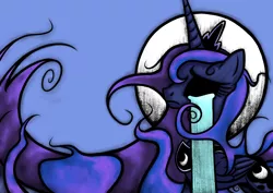 Size: 1754x1240 | Tagged: safe, artist:rambopvp, derpibooru import, princess luna, alicorn, pony, crying, moon, solo, surreal