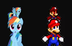 Size: 476x301 | Tagged: artist:louisvsfrost, blood, creepypasta, derpibooru import, evil, fanfic:rainbow factory, mario, rainbow dash, red eyes, semi-grimdark, super mario bros.