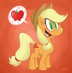 Size: 900x923 | Tagged: applejack, artist:redblooper, derpibooru import, safe, solo, speech bubble, that pony sure does love apples