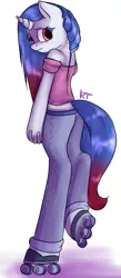 Size: 445x1024 | Tagged: safe, artist:yukomaussi, derpibooru import, oc, unofficial characters only, anthro, unicorn, anthro oc, clothes, midriff, rollerblades, solo