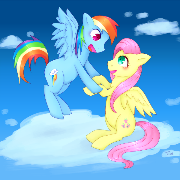 Size: 600x600 | Tagged: safe, artist:divided-s, derpibooru import, fluttershy, rainbow dash, female, flutterdash, lesbian, shipping