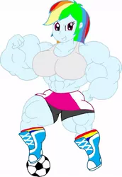 Size: 741x1077 | Tagged: suggestive, artist:knox2008, derpibooru import, rainbow dash, equestria girls, breasts, buff breasts, busty rainbow dash, female, fetish, muscle fetish, muscles, rainbuff dash, solo, solo female