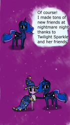 Size: 422x750 | Tagged: safe, artist:talludde, derpibooru import, carrot top, derpy hooves, golden harvest, pinkie pie, princess luna, twilight sparkle, pegasus, pony, ask the princess of night, animated, clothes, costume, cute, cutie top, female, mare, nightmare night, tumblr