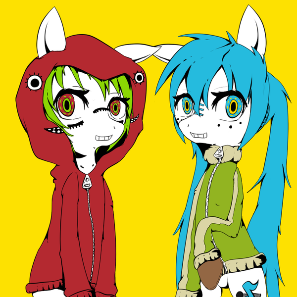 Size: 894x894 | Tagged: artist:dreishzu, clothes, derpibooru import, gumi, hatsune miku, matryoshka, ponified, safe, vocaloid