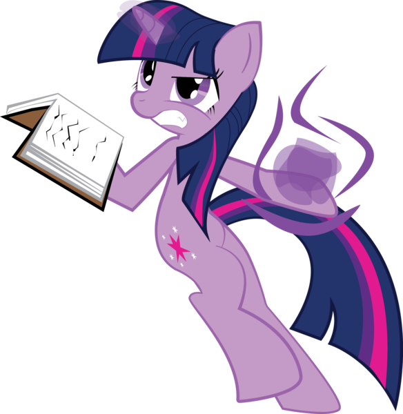 Size: 2198x2258 | Tagged: safe, artist:hoodie-stalker, derpibooru import, twilight sparkle, pony, unicorn, angry, book, female, glowing horn, horn, magic, magic aura, simple background, solo, teeth, transparent background, unicorn twilight, vector