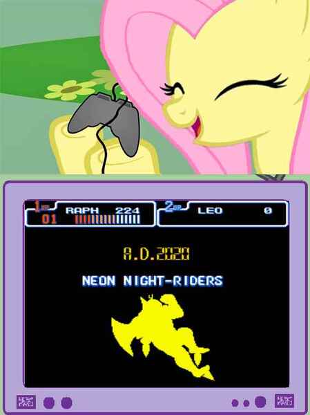 Size: 563x752 | Tagged: derpibooru import, exploitable meme, fluttershy, gamershy, meme, obligatory pony, safe, super krang, turtles in time, tv meme