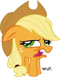 Size: 785x1000 | Tagged: applejack, crab pony, derpibooru import, disgusted, meme, safe, simple background, solo, wat
