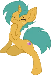 Size: 6000x8781 | Tagged: safe, artist:joey darkmeat, artist:pastelflakes, derpibooru import, snails, pony, absurd resolution, bipedal, eyelashes, eyes closed, femboy, hoof on chin, male, smiling, solo