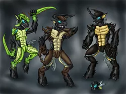 Size: 1521x1140 | Tagged: anthro, armor, artist:kamenriderpegasus, beetle, changeling, crossover, derpibooru import, insect, kamen rider, kamen rider kabuto, mantis, oc, parasprite, rhinoceros beetle, safe, stag beetle, unguligrade anthro, worm