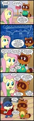 Size: 628x2200 | Tagged: animal crossing, artist:madmax, censored, clothes, comic, comic:the town, fluttershy, leaf, lyle, nintendo, otter, raccoon, safe, sweater, sweatershy, tanooki, tom nook