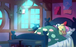 Size: 1400x876 | Tagged: artist:bakki, bed, derpibooru import, fluttershy, happy, interior, safe, sleeping, solo