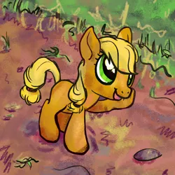 Size: 640x640 | Tagged: applejack, artist:danielpon, derpibooru import, filly, safe, solo