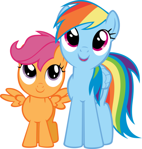 Size: 2458x2578 | Tagged: safe, artist:kishmond, derpibooru import, rainbow dash, scootaloo, simple background, transparent background, vector