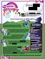 Size: 1275x1650 | Tagged: safe, artist:joseph chet redmon, derpibooru import, oc, unofficial characters only, pegasus, pony, unicorn, bootleg, cardboard twilight, censored, female, mare, recolor, resume, sunglasses, text