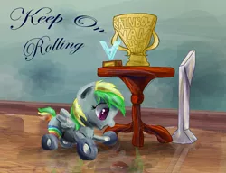 Size: 2729x2097 | Tagged: artist:owlvortex, derpibooru import, oc, oc:wheely bopper, original species, safe, solo, trophy, unofficial characters only, wheelpone
