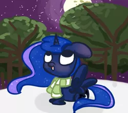 Size: 900x800 | Tagged: artist:talludde, ask the princess of night, chibi, clothes, derpibooru import, princess luna, safe, scarf, snow, snowfall, solo, tumblr