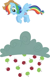 Size: 3239x5000 | Tagged: alternate hairstyle, apple, artist:yoshimon1, body swap, cloud, derpibooru import, hat, rainbow dash, safe, solo, swapped cutie marks