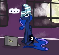 Size: 1280x1200 | Tagged: artist:talludde, ask the princess of night, clothes, computer, derpibooru import, moon, princess luna, safe, socks, solo, striped socks, tumblr