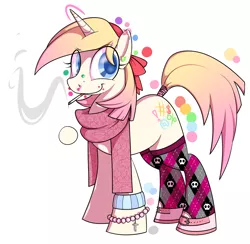 Size: 1560x1525 | Tagged: safe, artist:xxluv-bug004xx, derpibooru import, oc, unofficial characters only, pony, unicorn, bracelet, checkered socks, cigarette, clothes, earring, female, mare, nose ring, piercing, scarf, smoking, socks, solo