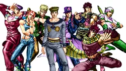 Size: 853x480 | Tagged: applejack, barely pony related, derpibooru import, derpy hooves, fluttershy, giorno giovanna, human, johnny joestar, jojolion, jojo's bizarre adventure, jolyne kujo, jonathan joestar, josefumi kujo, joseph joestar, josuke higashikata, josuke higashikata (jojolion), jotaro kujo, mane seven, mane six, pinkie pie, rainbow dash, rarity, recolor, safe, spike, twilight sparkle