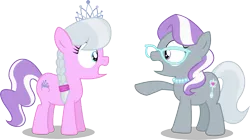 Size: 933x524 | Tagged: artist:cyberglass, derpibooru import, diamond tiara, glasses, mane swap, safe, silver spoon