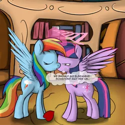 Size: 1280x1280 | Tagged: safe, artist:geneticanomaly, derpibooru import, rainbow dash, twilight sparkle, twilight sparkle (alicorn), alicorn, pony, female, hearts and hooves, kissing, lesbian, mare, shipping, tumblr, twidash