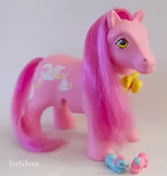 Size: 539x566 | Tagged: safe, derpibooru import, earth pony, pony, babies, baby, baby pony, blue twin, female, filly, foal, g1, image, irl, jpeg, mare, mother, mother and child, mother and daughter, mother and son, mummy pony, photo, pink twin, siblings, smiling, surprise twins pony, toy, twins, yellow eyes