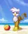 Size: 1500x1800 | Tagged: safe, artist:kp-shadowsquirrel, derpibooru import, gilda, gryphon, beach, beach ball, cloud, female, folded wings, image, lidded eyes, looking sideways, outdoors, png, raised tail, solo, standing, tail, wings