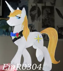 Size: 842x948 | Tagged: artist:emr0304, derpibooru import, irl, paper pony, photo, prince blueblood, safe, solo, traditional art