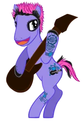 Size: 1867x2755 | Tagged: safe, artist:likonan, derpibooru import, oc, unofficial characters only, pony, bipedal, blue stahli, bret autrey, electronic music, electronic rock, guitar, male, rock, simple background, solo, stallion, tattoo, transparent background