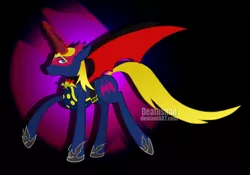 Size: 1069x747 | Tagged: safe, artist:deathsnail, derpibooru import, ponified, alicorn, bat pony, bat pony alicorn, pony, black background, digimon, magic, magic aura, myotismon, simple background, solo, vamdemon