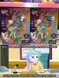 Size: 768x1017 | Tagged: safe, derpibooru import, princess celestia, equestria girls, celestia's office, cutie mark accessory, detachable head, disembodied head, doll, headless headmistress bloodgood, headlestia, humanized, image macro, merchandise, modular, monster high, ponied up, principal celestia