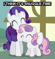 Size: 317x338 | Tagged: animated, best sisters, cropped, cute, derpibooru import, edit, edited screencap, image macro, imma snuggle you, nuzzling, ponyville confidential, rarity, safe, screencap, sisters, snuggling, sweetie belle, sweetielove