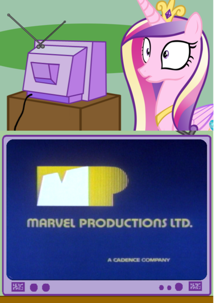 Size: 585x800 | Tagged: closing logo, derpibooru import, exploitable meme, marvel, meme, obligatory pony, princess cadance, safe, tv meme, vanity plate