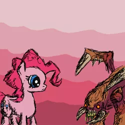 Size: 894x894 | Tagged: safe, artist:spromultis, derpibooru import, pinkie pie, zerg, zergling, crossover, starcraft