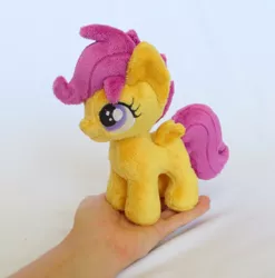 Size: 2579x2612 | Tagged: artist:fireflytwinkletoes, cute, derpibooru import, hand, irl, photo, plushie, safe, scootaloo, small