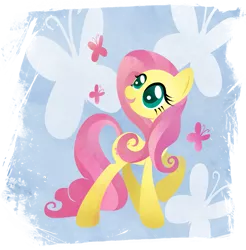 Size: 901x916 | Tagged: safe, artist:rariedash, derpibooru import, part of a set, fluttershy, butterfly, pegasus, pony, cutie mark, cutie mark background, female, hooves, lineless, mare, open mouth, raised hoof, solo