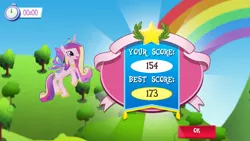 Size: 1136x640 | Tagged: safe, derpibooru import, screencap, princess cadance, alicorn, pony, butterfly wings, clear the skies, gameloft, wat, you had one job