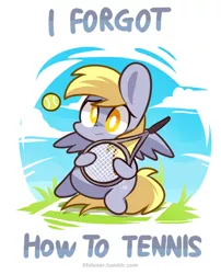 Size: 500x620 | Tagged: safe, artist:lifeloser, derpibooru import, derpy hooves, pegasus, pony, chibi, female, mare, solo, tennis, tennis ball, tennis racket