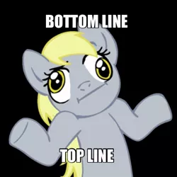 Size: 512x512 | Tagged: black background, derp, derpibooru import, derpy hooves, :i, image macro, looking at you, meme, meta, safe, shrug, shrugpony, simple background, solo, text