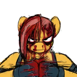 Size: 1500x1500 | Tagged: semi-grimdark, artist:gordonfreeguy, derpibooru import, babs seed, anthro, earth pony, badass, blood, boxing, boxing gloves, bust, female, gore, solo