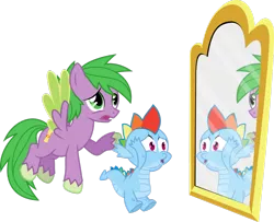 Size: 1280x1040 | Tagged: safe, artist:gray-gold, derpibooru import, rainbow dash, spike, ponified, dragon, pegasus, pony, .svg available, dragonified, mirror, new rainbow dash, ponified spike, rainbow dragon, simple background, species swap, transparent background, vector