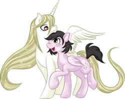 Size: 800x635 | Tagged: safe, artist:allocen, derpibooru import, oc, oc:shining beauty, oc:sweet melody, ponified, alicorn, pegasus, pony, alicorn oc, aphrodi terumi, couple, crossover, cutie mark, inazuma eleven, simple background, transparent background