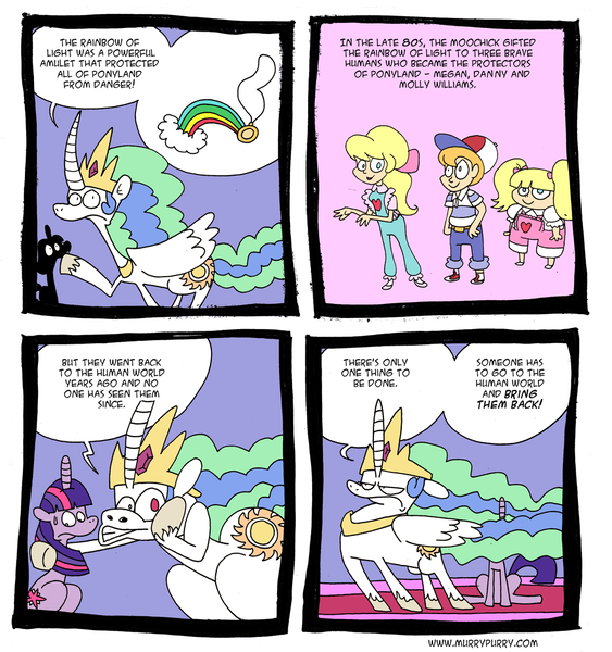 Size: 1000x1065 | Tagged: artist:krampuskind, comic, danny williams, derpibooru import, human, megan williams, molly williams, murry purry fresh and furry, princess celestia, rainbow of light, safe, twilight sparkle, webcomic