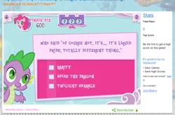 Size: 957x629 | Tagged: safe, derpibooru import, screencap, pinkie pie, spike, game, hubworld, liquid pride, text