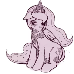 Size: 750x750 | Tagged: artist:mewball, blushing, derpibooru import, monochrome, princess luna, safe, simple background, solo