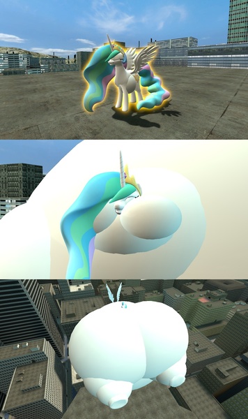 Size: 1366x2304 | Tagged: 3d, artist:anon06952, blimp, fetish, floating, gmod, huge, impossibly large belly, impossibly large flank, inflation, princess celestia, questionable