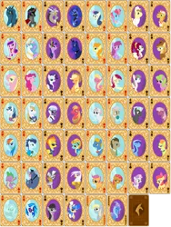 Size: 5000x6650 | Tagged: safe, artist:virenth, derpibooru import, apple bloom, applejack, babs seed, berry punch, berryshine, big macintosh, blossomforth, bon bon, braeburn, carrot cake, carrot top, cheerilee, cherry jubilee, cup cake, daisy, derpy hooves, discord, doctor whooves, donut joe, flower wishes, fluttershy, gilda, golden harvest, hoity toity, iron will, king sombra, lightning dust, lily, lily valley, lyra heartstrings, mayor mare, minuette, nightmare moon, nurse redheart, octavia melody, pinkie pie, prince blueblood, princess cadance, princess celestia, princess luna, queen chrysalis, rainbow dash, rarity, roseluck, sapphire shores, scootaloo, shining armor, soarin', spike, spitfire, sweetie belle, sweetie drops, thunderlane, time turner, trixie, twilight sparkle, twilight sparkle (alicorn), vinyl scratch, zecora, alicorn, gryphon, minotaur, pony, zebra, absurd resolution, cutie mark crusaders, everypony, female, fifth doctor, filly, male, mare, playing card, stallion, tenth doctor