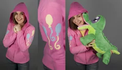 Size: 1503x864 | Tagged: artist:shoriameshiko, clothes, custom, cutie mark, derpibooru import, gummy, hoodie, irl, photo, pinkie pie, plushie, safe